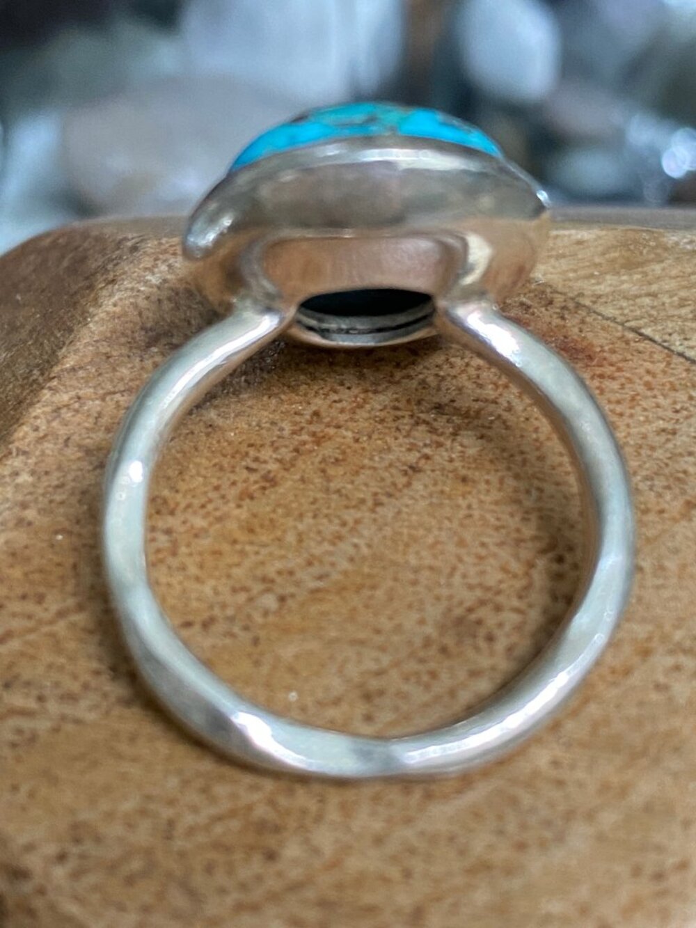 Blue copper turquoise ring handmade with 925 sterling silver size 7 - Picture 3 of 6